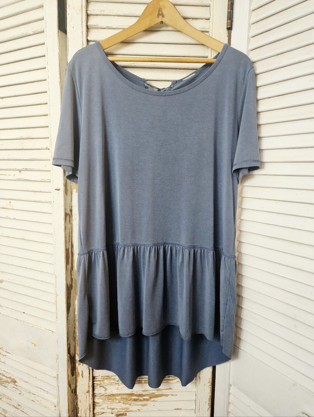 Mote Super Soft Tie Back Peplum Tee Slate Blue Modal Blend XL